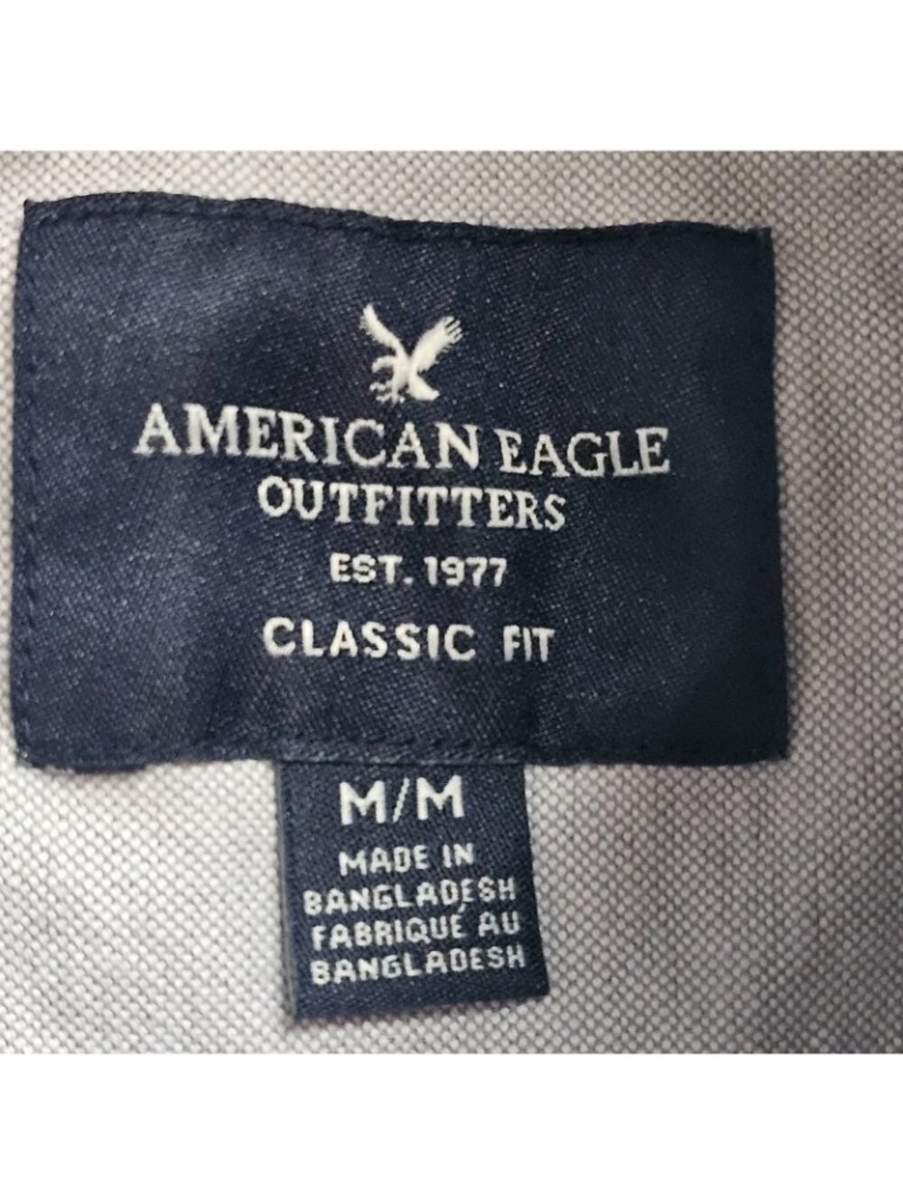American Eagle Button Up Shirt Mens M Gray Classic Fit Solid Logo Cotton Casual - Picture 4 of 12